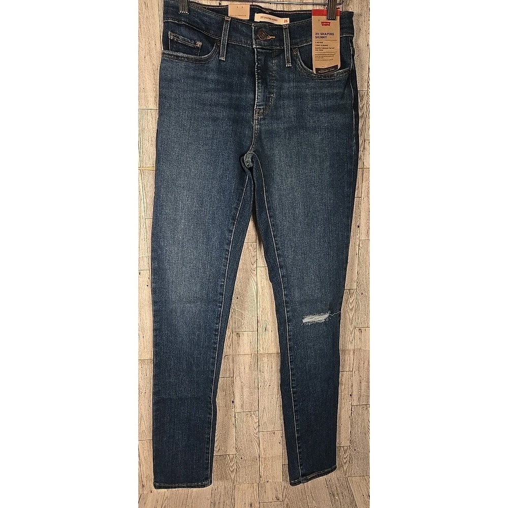 Levi's 311 Jeans 26 Shaping Skinny Medium Wash Mid Rise Destructed Womens NEW